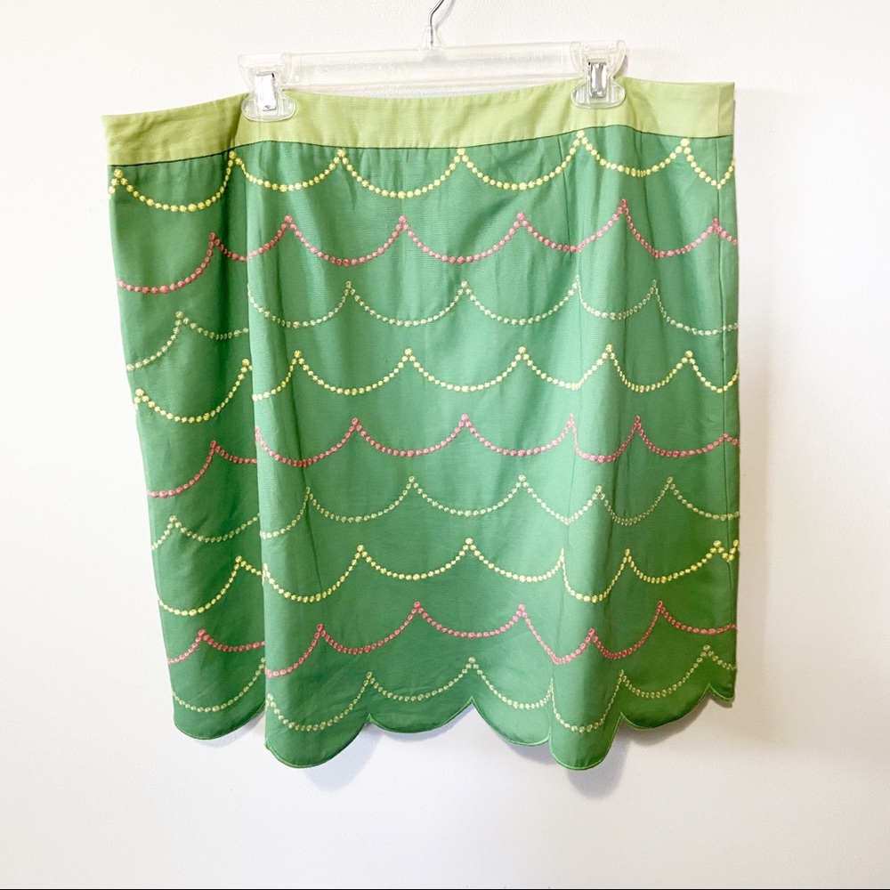 Boden Green A-Line Skirt with Scallop Design